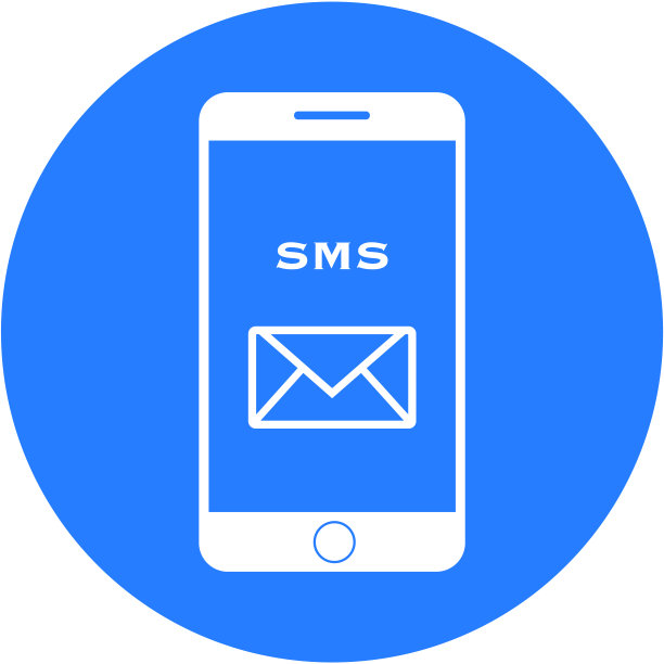 蓝色sms设计在一个扁平的圆形按钮图片下载
