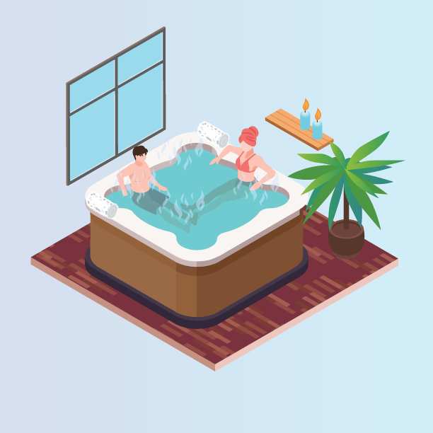 夫妇享受按摩浴缸等距3d图片下载