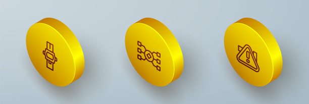 在三角图标中设置腕表、神经网络和感叹号等等距线。向量图片下载