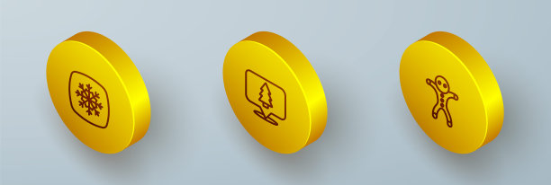 设置等距线雪花，圣诞树和假日姜饼人饼干图标。向量图片下载