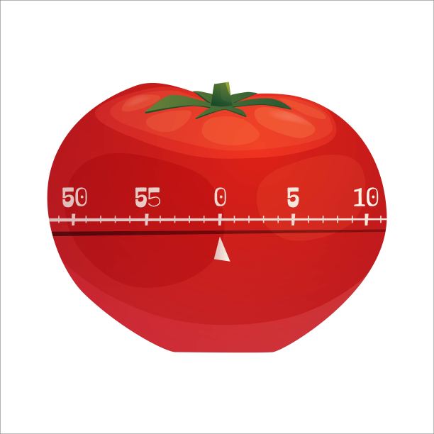 西红柿形状的厨房计时器。时间管理系统，方法tomadoro。向量卡通插图。图片下载