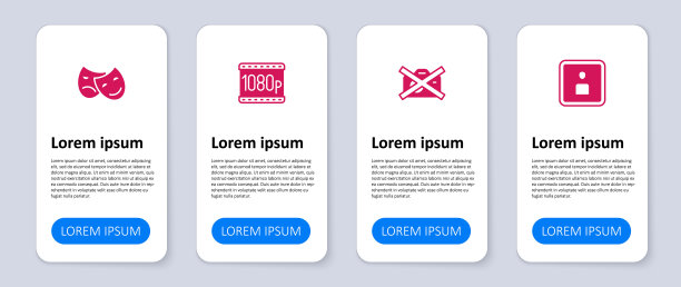 设置播放视频，禁止录像，全高清1080p和喜剧和悲剧面具。业务信息模板。向量图片下载