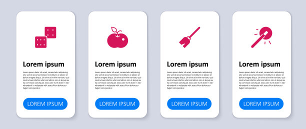 设置魔术棒，女巫扫帚，毒苹果和游戏骰子。业务信息模板。向量图片下载