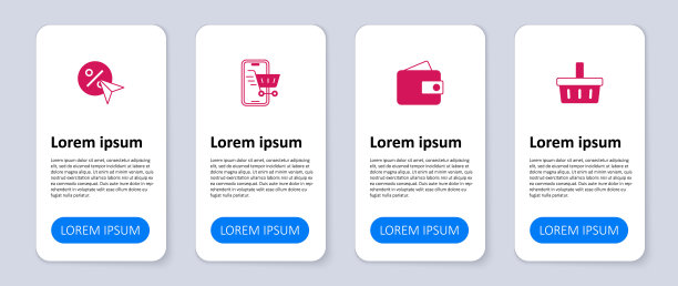 设置购物篮，钱包，手机与购物车和折扣百分比标签。业务信息模板。向量图片下载