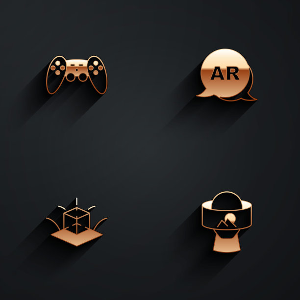 设置手柄，增强现实AR, 3d建模和虚拟眼镜图标与长阴影。向量图片下载