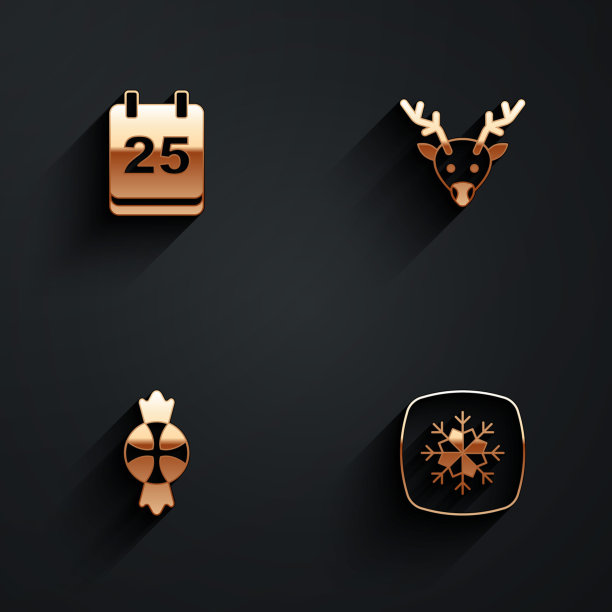 设置圣诞节日历，驯鹿，糖果和雪花图标与长阴影。向量图片下载
