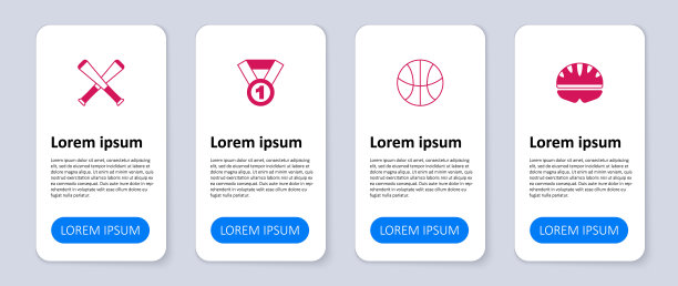 设置自行车头盔，篮球，奖牌和交叉棒球棒。业务信息模板。向量图片下载