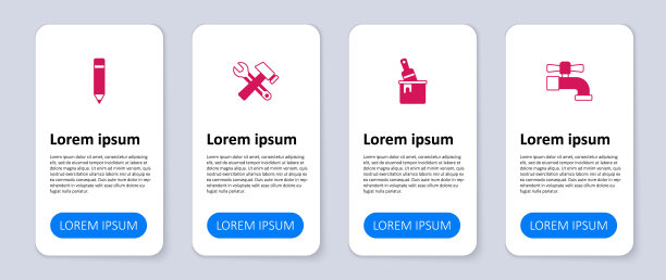 设置水龙头，带刷子的油漆桶，锤子，扳手和铅笔橡皮擦。业务信息模板。向量图片下载