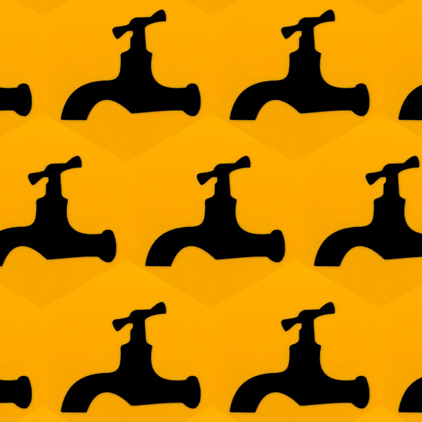 重复象形图的传统水龙头黑色在金色的背景图片下载