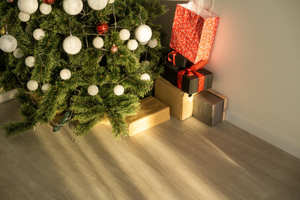 圣诞背景-彩饰和云杉树枝图片下载