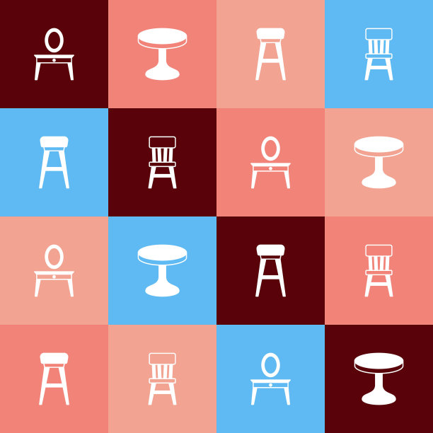 设置流行艺术梳妆台，圆形，椅子和图标。向量图片下载