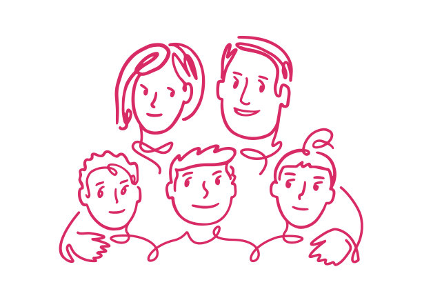 大的幸福的家庭。孩子们和家长们涂鸦。矢量图图片下载