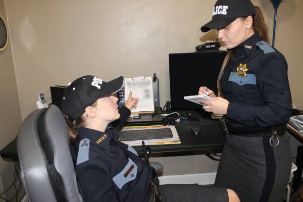 两名女警官，蓝色制服图片下载