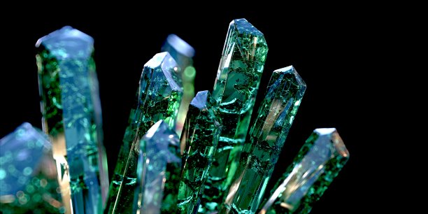 绿色宝石孤立在黑色3D电脑生成的图像图片下载