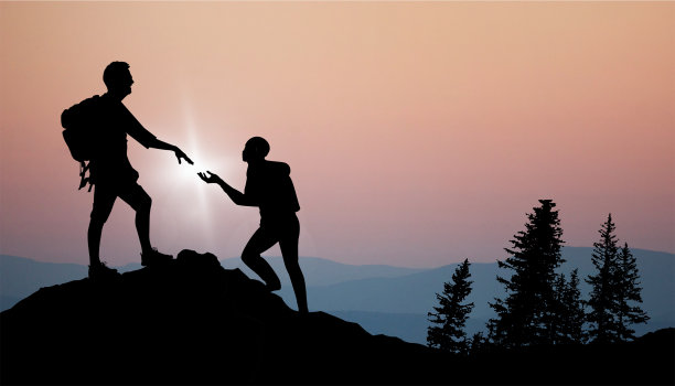 抽象的背景。团队合作理念，共同攀登，成功，目标，伸出援助之手，帮助和援助理念，复制空间，横幅，网站-3d渲染图片下载