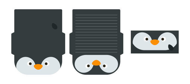 可爱可爱的企鹅信写字文具纸激光切割卡模板。用于问候、邀请、感谢卡的动物设计。矢量插图。图片下载