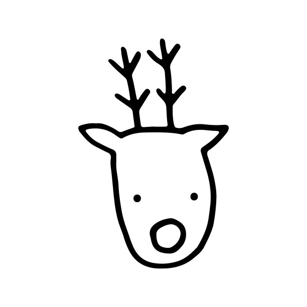 画有角的小鹿头表示节日快乐。圣诞快乐，新年快乐，可爱的卡片在素描风格图片下载