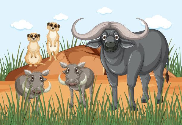 草原森林景观中的野生动物图片下载