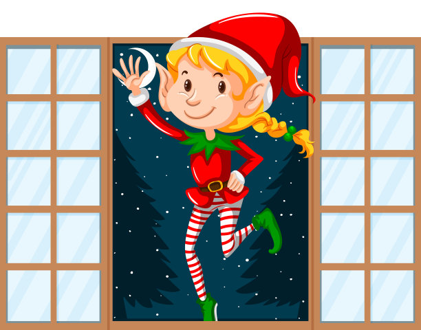 圣诞主题精灵在门口图片下载