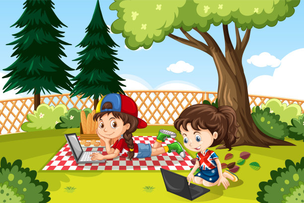 和孩子们在公园里的场景图片下载