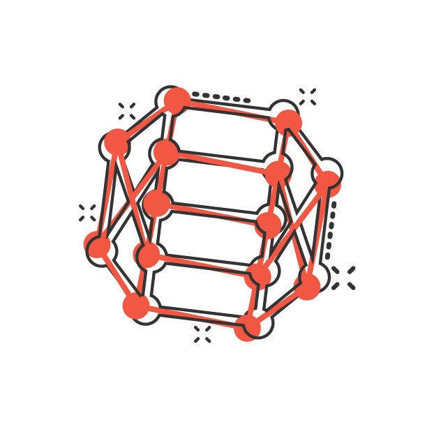 Dna分子图标在漫画风格。原子卡通矢量插图在白色孤立的背景。分子螺旋飞溅效应标识经营理念。图片下载