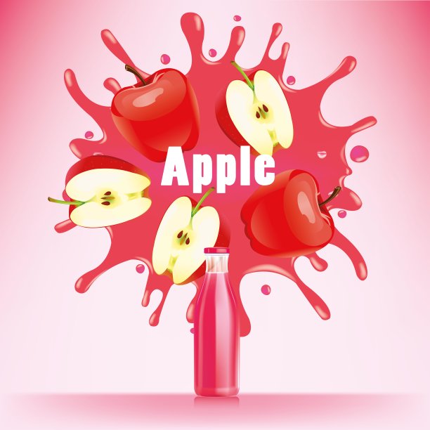 苹果喷溅果汁瓶热带水果设计矢量插图图片下载