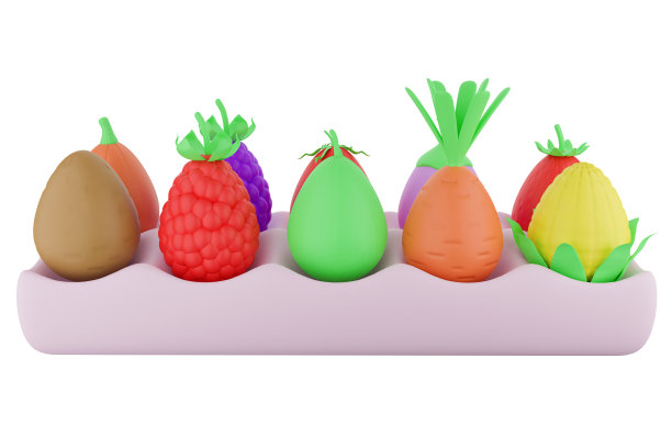 可爱的3d渲染设置鸡蛋蔬菜在一个立场图片下载