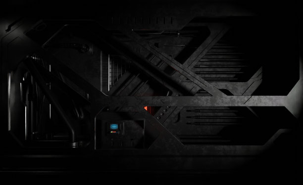 在黑暗场景中的金属钢控制室面板图片下载