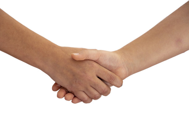 在白色孤立的背景下，两个人无法辨认地握手图片下载