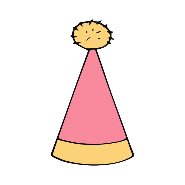 带条纹的派对帽。手绘涂鸦风格。矢量，极简主义，时尚色彩2022。节日有趣。图片下载