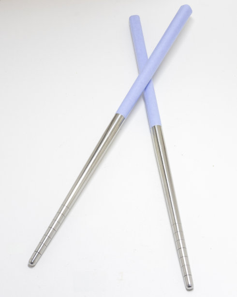 不锈钢筷子，浅紫色塑料手柄图片下载