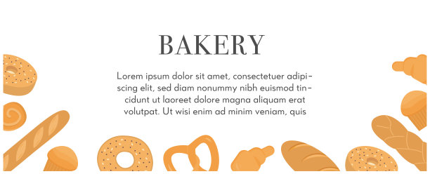 横幅模板与各种类型的面包，美味的天然烘焙食品或甜的自制糕点。矢量广告插图。为面包房，餐厅菜单或家庭面包设计传单。图片下载
