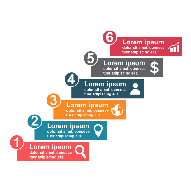 信息图形商业概念设计图标和6个步骤。简单的图表演示模板。摘要矢量图图片下载