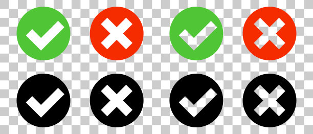 一组隔离在透明背景上的复选标记和交叉标记图标。向量。图片下载