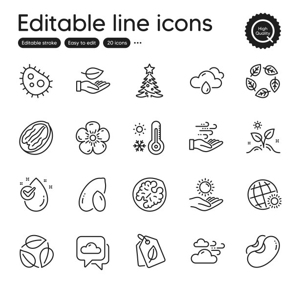 自然轮廓图标集。包含图标如雨天，天气预报和树叶元素。的网站。向量图片下载