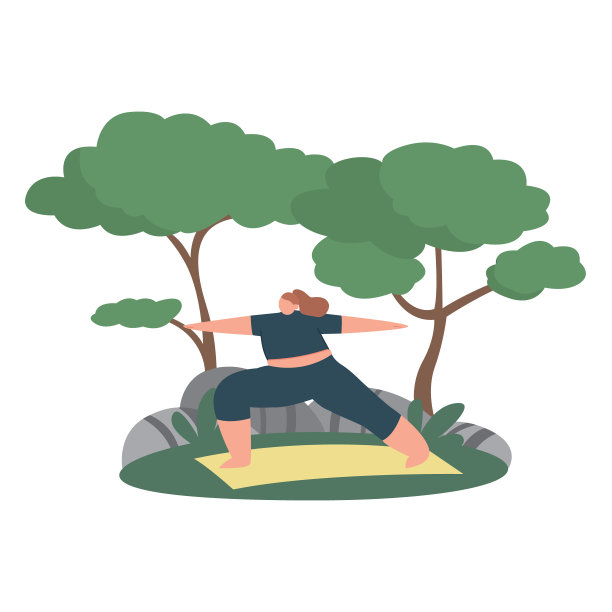 小女孩在大自然中做瑜伽。女性健身课上的新鲜空气。女性进行练习。体育旅游。自我放松的时间。卡通矢量平面插图。图片下载