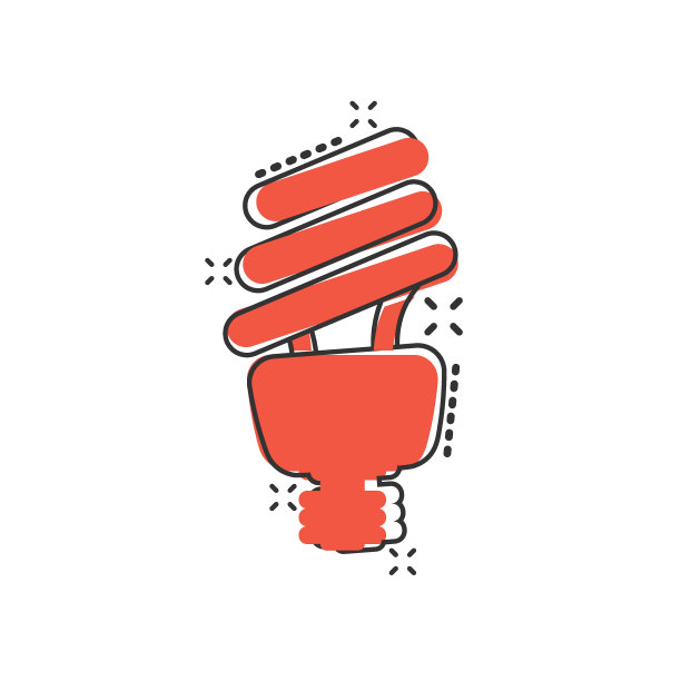 灯泡图标在漫画风格。灯泡卡通向量插图在白色孤立的背景。能源灯喷溅效果标识的经营理念。图片下载