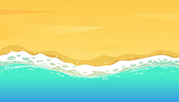 俯瞰海滩，海浪柔和。暑假矢量背景图片下载