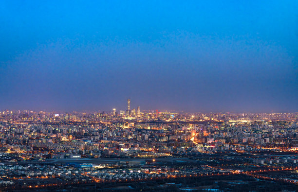 中国北京全景，夜晚天际线，图片下载