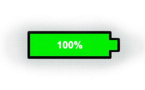 电池充满电，电量充足。特写显示与电池水平100%。图片下载