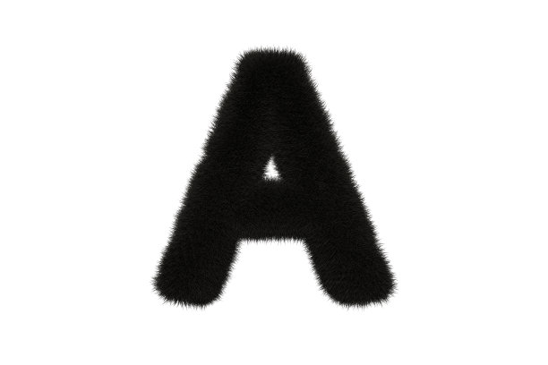 字母A与黑色蓬松毛茸茸的皮毛大写白色背景图片下载