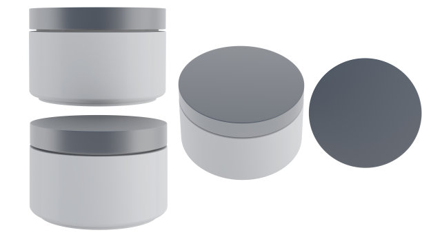 化妆品瓶模型，圆形罐银色材料在白色背景上，孤立在白色背景上，3d渲染图片下载