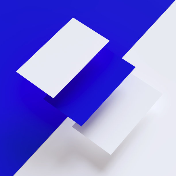 空白名片落在蓝色和白色的背景上图片下载