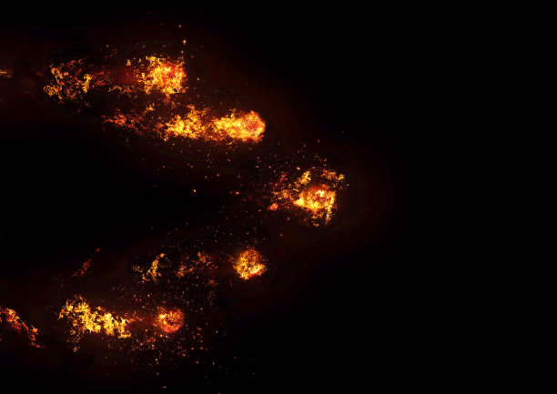 在黑暗中分散的多个火球的3D插图图片下载