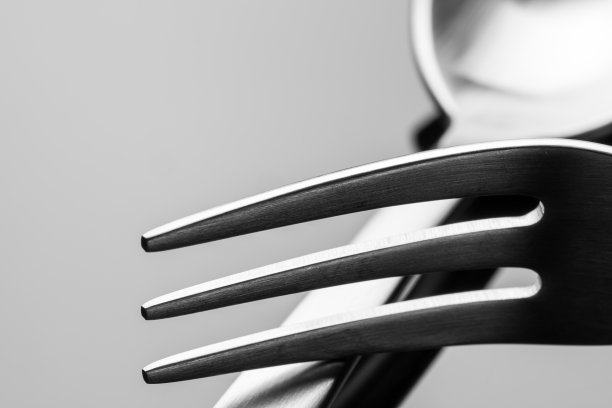 叉子和勺子在白色的背景图片下载