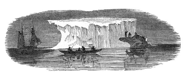 古董插画-男人在一艘船划出去，以回避人们卡在冰山图片下载