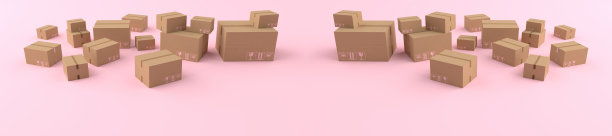 3D渲染各种纸箱，棕色运输箱和各种尺寸的盒子。金钱的概念，业务在移动和交付，概念业务在线交付，孤立在粉红色的背景。图片下载