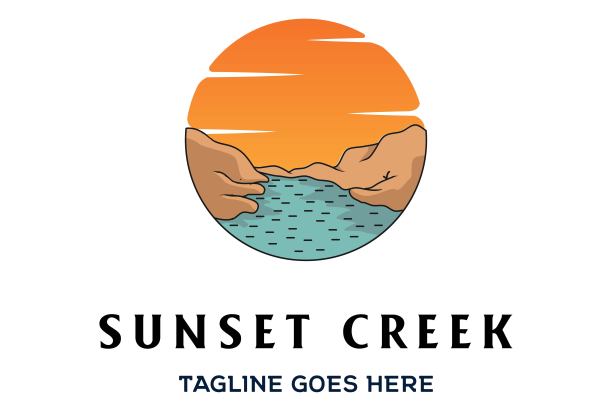 圆形日升谷圆形河溪湖坝图标设计图片下载