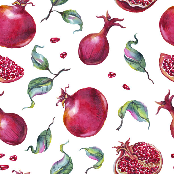 石榴。水彩。无缝模式。手绘图片下载