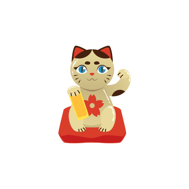 猫Maneki Neko吉祥物吉祥与财富平矢量插图孤立。图片下载